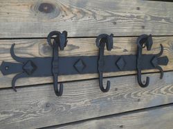 hand forged coat rack, towel, mug, bag, key hanger, holder. wrought iron, blacksmith, metal decor, ram