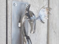 hand forged door pull 11", moose, blacksmith made, wrought iron, steel gate, entrance door pull handle, square