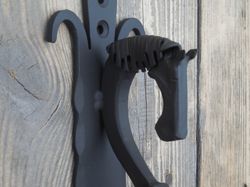 hand forged door pull horse's head 12", blacksmith made, wrought iron, steel gate & shed handles, entrance door