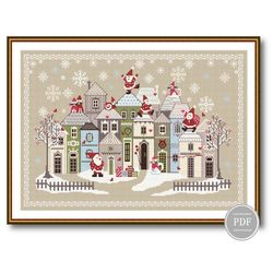 christmas cross stitch christmas village sampler winter fairytale town stitch pattern pdf winter cross stitch  139