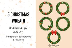 5 christmas wreath png, new year wreath