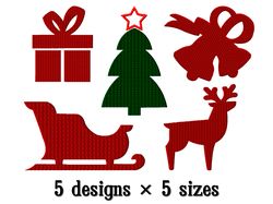 mini christmas embroidery designs. five little christmas ornaments. embroidery designs trendy. instant download.