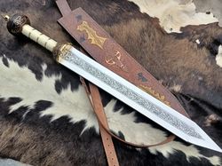 remarkable hand forged sword, longsword, handmade chisel engraved/hand engraved roman gladius viking sword-gift for men,