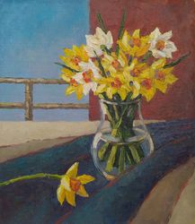 "daffodils" oil painting original art still life bouquet flowers picture