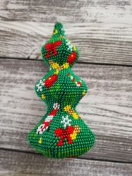 beaded christmas tree ornaments, handmade beaded tree ornament, christmas tree