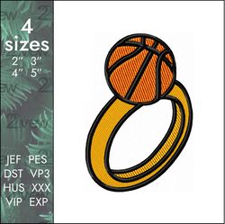 basketball ring embroidery design, ball nba hoop, 4 sizes