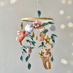 girl baby mobile woodland baby mobile woodland nursery deer baby mobile crib mobile felt mobile forest baby mobile