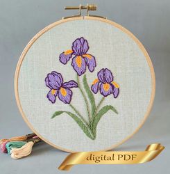 irises pattern pdf embroidery, easy embroidery diy