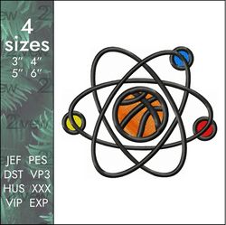 basketball science embroidery design, school galaxy ball planet, 4 sizes