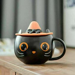 2021 black cat cup with witch cap lid&spoon water mug christmas xmas gifts new