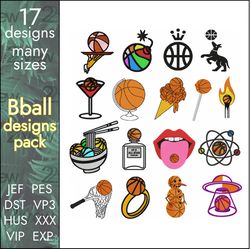 unique basketball embroidery design pack, 17 ball designs