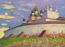 "evening in pereslavl" oil painting original art  landscape monastery picture