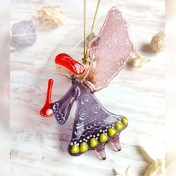 Handmade glass hanging angel, fused glass christmas tree decor, Christmas Decorations for Home