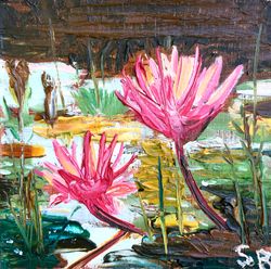 flower water lily floret painting original art floral small artwork 4 by 4 by serjbond