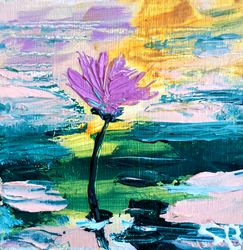 flower water lily floret painting original art floral small artwork 4 by 4 by serjbond