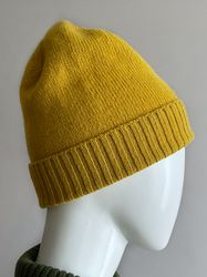 womens yellow merino beanie hat