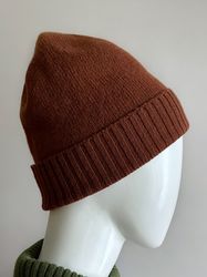 women's brown merino beanie hat