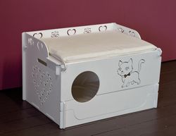 wooden modular whelping nesting cat birthing box, pregnant cat bed, bunny birthing or kittening box