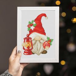 christmas gnome, cross stitch pattern, christmas cross stitch, gnome cross stitch, christmas ornament cross stitch