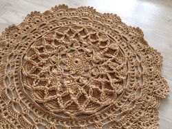 boho jute rug mandala cottage decor natural area rug natural fiber handmade jute round rug beige  indian style uptrend