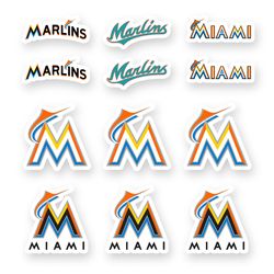 miami marlins mlb team stickers set of 12 by 2 inches each decal for car truck window case laptop wall window outdoor