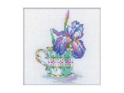 cross stitch kit beginner with flowers counted mini embroidery pattern by rto 'iris cup'