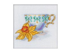 cross stitch kit beginner with flowers counted mini embroidery pattern by rto 'daffodil cup'