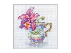 cross stitch kit beginner with flowers counted mini embroidery pattern by rto 'orchid cup'