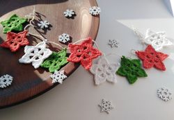 crochet christmas star garland, handmade hanging decoration, holiday star ornaments, cottegecore decor