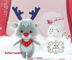 reindeer rudolph felt pattern, felt christmas sewing pattern, christmas reindeer, felt animal pattern, pdf felt pattern