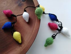 crochet  light bulbs garland, handmade hanging decoration, holiday wall ornaments, christmas tree toys