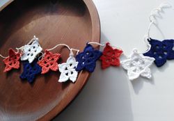 crochet star garland, patriotic garland, patriotic banner, independence day banner, cottegecore decor