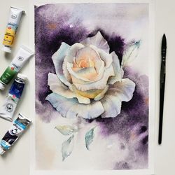 watercolor white rose painting