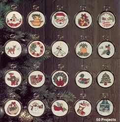 vintage 50 round mini christmas ornaments 06 cross stitch pattern pdf classic holiday designs 2-3 inch instant download