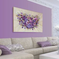 flower artwork pink and gold floral wall art glittery painting purple flowers with luxury crystals above bed decor
