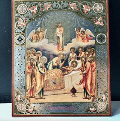 The Dormition Of The Mother Of God undefined | Gold Foiled Icon | Inspirational Icon Decor| Size: 8 3/4"x7 1/4"