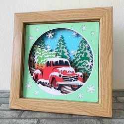 3d rustic truck christmas shadow box svg/ red christmas truck 3d svg/ farmhouse rustic truck/ for cricut/ for silhouette