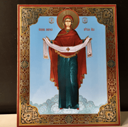 icon of the protection of the most holy mother of god | inspirational icon decor | size: 8 3/4"x7 1/4"