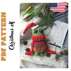 christmas elf pdf pattern, big-eyed christmas monster