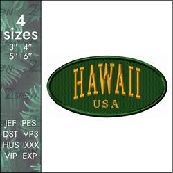 hawaii embroidery design, american designs. 4 sizes