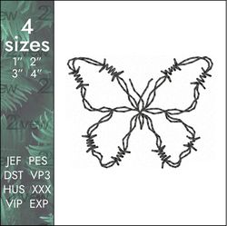 butterfly embroidery design, barbed wire designs, 4 sizes