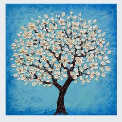 tree painting original art with shining crystals tree of life oil painting 10 by 10 inch flowering tree art by juliya jc