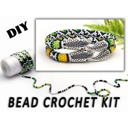 green and yellow snake bracelet kit, snake bracelet kit, bead crochet kit, diy jewelry kit, diy kit bracelet