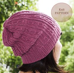 loose knit hat - cable beanie with elongated top - cable knit  hat  tutorial -slouchy hat pattern - beanie knit pattern