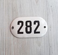 enamel metal address number plaque 282 - soviet white black door number sign vintage