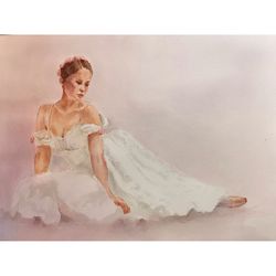 ballerina painting watercolor original artwork girl dancer   painting  by nadia hope