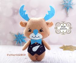 felt christmas sewing patterns, christmas felt reindeer, felt animal pattern, pdf felt pattern, felt sewing pattern