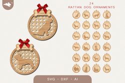 rattan christmas dog ornaments svg, christmas laser cut files