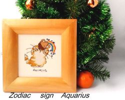 zodiac sign aquarius, cat mom gift, january february personalized birthday gift, cats lover gifts, handmade embroidery