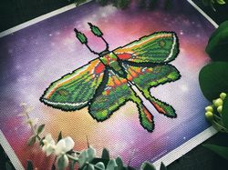 luna moth cross stitch pattern pdf, moon butterfly embroidery design, night insect cross stitch chart, digital download